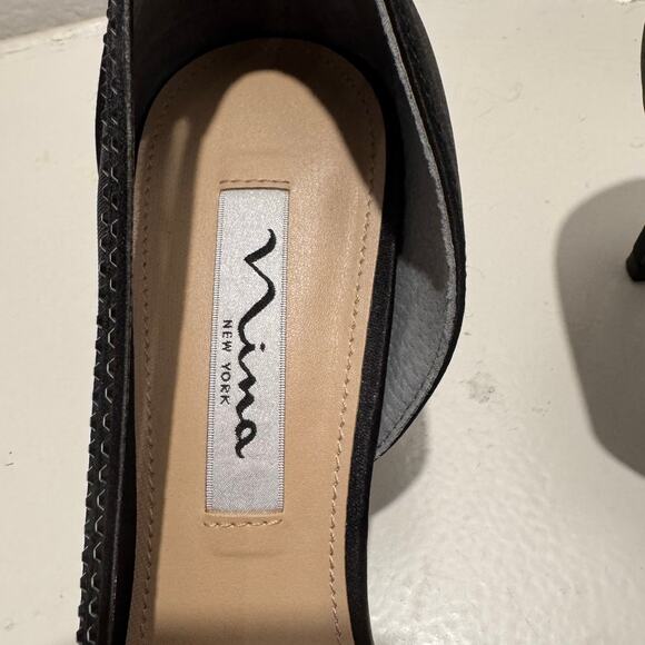 NINA New $99 BLACK SATIN CRYSTAL POINTY-TOE MID-HEEL D'ORSAY PUMP SZ 9 - Picture 6 of 8